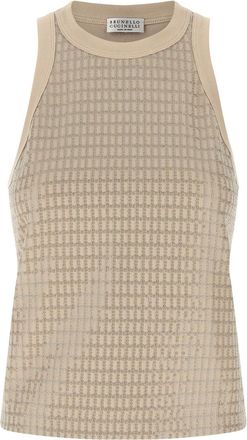 Brunello Cucinelli Beige Dazzling Check Embroidery top