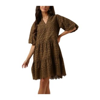 Notre-V Kleedjes, Dames, Bruin, M, Katoen, Dames Jurken Nv-donna Dress Broderie Anglaise Dress