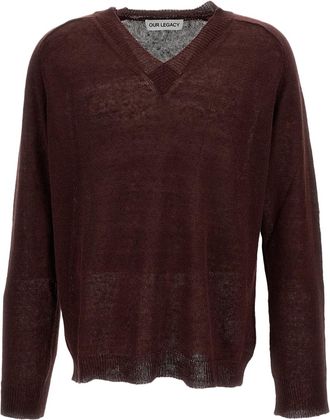 Our Legacy Brown Linen-Blend V-Neck Sweater