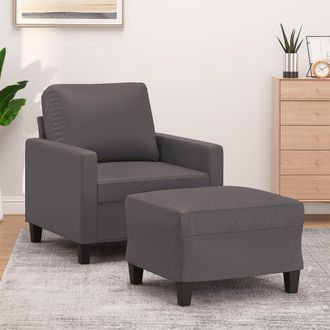 vidaXL Vidaxl - Sill&oacute;n Con Taburete Cuero Sint&eacute;tico Gris 60 Cm