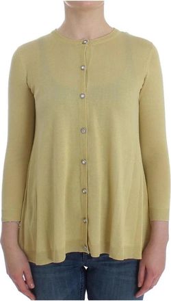 Dolce & Gabbana Gele Zijden Kristal Cardigan Sweater - Dames - Vesten - Geel - 2XS - Truien & Vesten