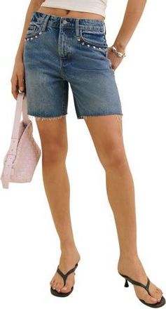 Reformation Raye Relaxed Cutoff Shorts in Chesepeake Studded at Nordstrom Rack, Size 26