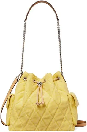 Tory Burch Charlie Quilted Denim Drawstring Shoulder Bag in Yellow at Nordstrom