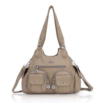 Angel Kiss Handbags for Women Large Tote Hobo Bag Soft PU Leather Multi-Pocket Shoulder Bag Top Handle Handbag, Apricot