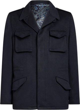 Etro Adjustable Sahariana - Heren - Zomerjassen - Blauw - L - Kasjmier - Jassen