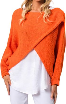 Generic Womens Orla Batwing Crossover Jumper Oversized Knit Pullover Top with Relaxed Fit Boat Neck Batwing Sleeves Layering Sweater One Size UK 8-18 Orange