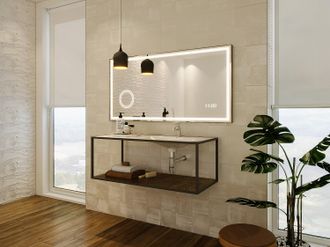 Vente-Unique Specchio da bagno rettangolare luminoso con orologio digitale - Dorato - 120 x 60 cm - AITANA