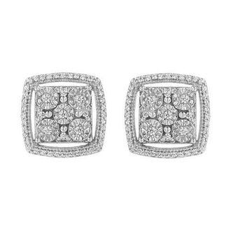 House of Brilliance Silver 3/8 Ct Miracle Round Diamond Double Halo Cluster Earrings in White at Nordstrom