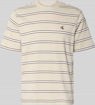 Calvin Klein Jeans T-Shirt mit Logo-Stitching in Sand, Gr&ouml;&szlig;e XXL