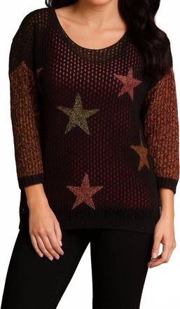 French Kyss Crochet Star Crew Long Sleeve Top In Black Multi