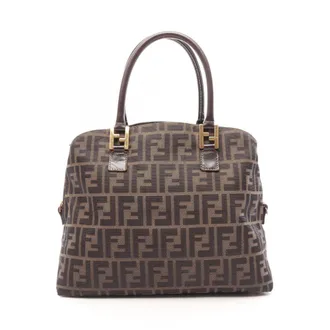 Fendi Black Brown Canvas Leather Handbag Tote Bag (Pre-Owned)