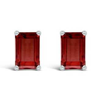 House of Brilliance 14K Gold 6x4MM Emerald Shaped Gemstone Solitaire Stud Earrings in Red Garnet | White at Nordstrom
