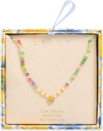 Leith Beaded CZ Heart Pendant Necklace in Rainbow Multi- Gold at Nordstrom Rack