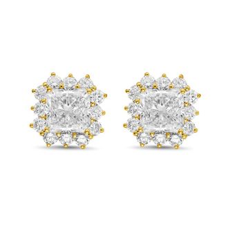 Diana M. Jewels 14kt yellow gold 6cts lab grown Radiant Cut Diamond Halo Earrings