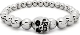 Alexander McQueen Elastisch Armband met Skull Charm - Heren - Armbanden - Grijs - ONE Size - Accessoires