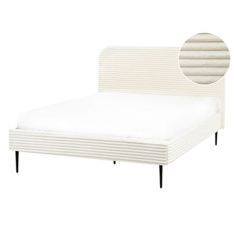 Beliani Cama Con Somier Tapizado De Pana 140 X 200 Cm Blanco Crema Flayat