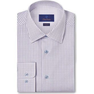 David Donahue Regular Fit Dobby Check Dress Shirt in Lilac/Sky at Nordstrom Rack, Size 16.5 - 32/33