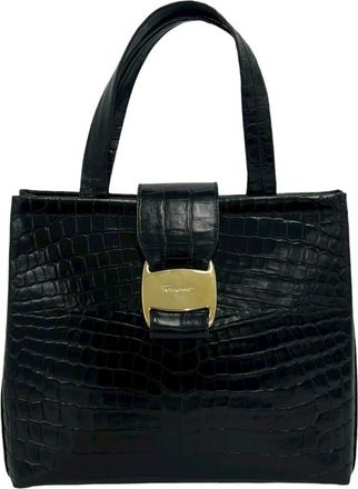 Ferragamo Black Leather Handbag Tote Bag (Pre-Owned)