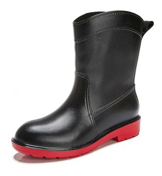 Pangolin Womens Waterproof Ankle Wellington Boots, Non-Slip Rubber Rain Boots, Pull-On Mid Calf Wellies for Garden, Walking, Festival and Dog Walking Black-Red