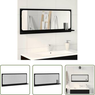 vidaXL Specchio da bagno - Mensola Specchio con lo scaffale Rovere Nero 90 x 10,5 x 37 cm