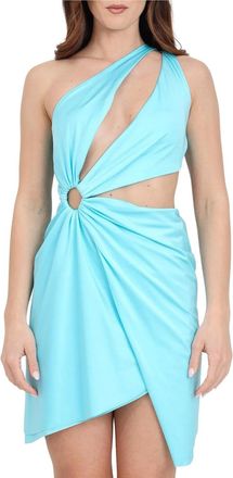 AMEN ITALY Light Blue Asymmetrical Ring Lycra Mini Dress