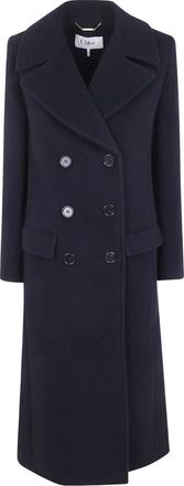 Chlo&eacute; Lange Double-Breasted Jas - Dames - Mantel - Zwart - XS - Leer - Jassen