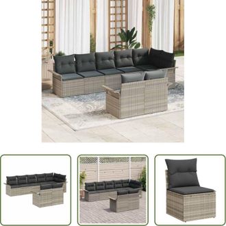 vidaXL vidaXL Tavolo da pranzo esterno - Set Divano da Giardino 8 pcs Grigio chiaro polyrattan