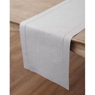 Solino Home Linen Table Runner for Dining Table, Holiday and Everyday Table Decor - Classic Hemstitch in Soft Grey at Nordstrom, Size Xx-Large