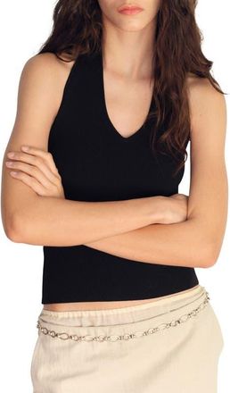Mango Halter Neck Rib Top in Black at Nordstrom, Size X-Large