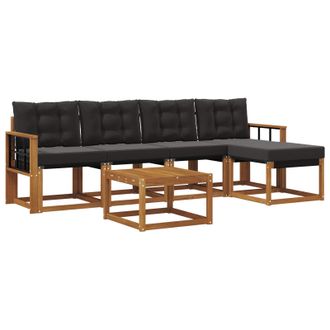 vidaXL Conjunto De Sof&aacute;s De Exterior Con Coj&iacute;n 6 Pcs Natural Y Negro Vidaxl