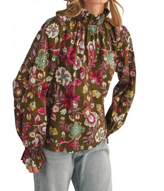 Merci Say It With Flowers Top In Ash Olive