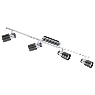 Loops Flush Ceiling 4 Spot Lights Track Back Plate & Shade Nickel Black Bulb GU10 4x5W in Metallics