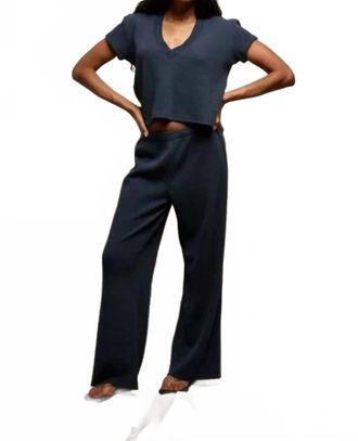 perfectwhitetee Shane Wide Leg Waffle Pants In Navy