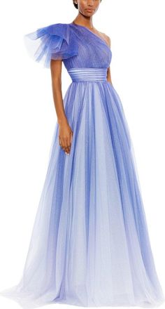 Mac Duggal Glitter Ombre Ruffled One Shoulder Ball