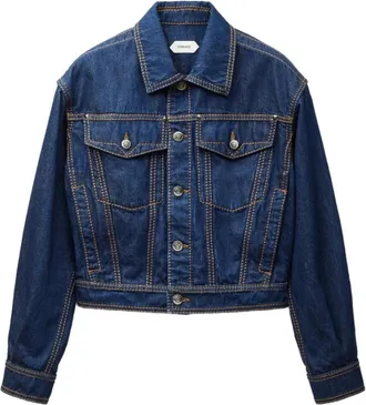 Versace Jassen, Dames, Blauw, S, Denim, Slim-fit Denim Blouson Jas