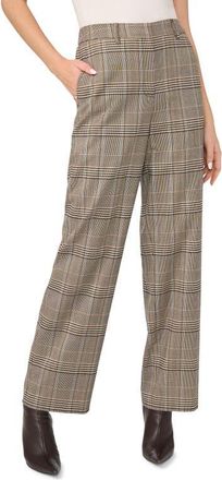 Vince Camuto Plaid Straight Leg Pants in Rich Black/beige at Nordstrom, Size 10
