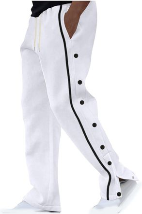 Generic Mens Gym Trousers Elasticated Waist Baggy Joggers Bottoms Side Buckle Split Casual Pants Straight Leg Sports Trouser with Pockets Athletic Outfits Y2k