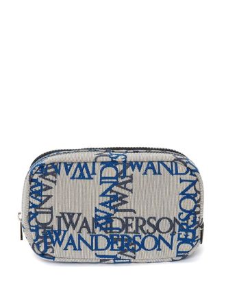 J.W.Anderson logo-jacquard canvas zipped pouch - unisex - Cotton/Calf Leather/Polyester - One Size - Grey