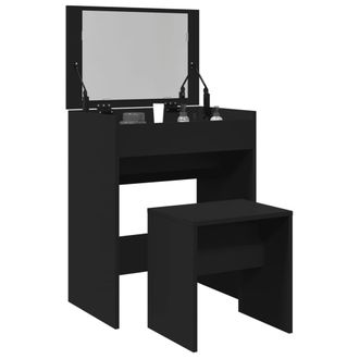 Berkfield Home Dressing Table & Stool Black 60x40x113.5 cm