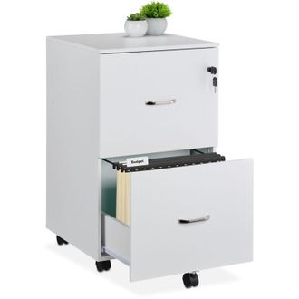 Relaxdays Relaxdays - Mobile Filing Cabinet, 2 Drawers with Suspension Files, 72 x 43 x 46 cm, Lockable, Office Furniture, White