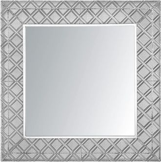 Beliani Beliani - Espejo De Pared Decoraci&oacute;n Colgante Plateado 80 X 80 Cm Marco Oriental Decoraci&oacute;n De Diamantes Evettes