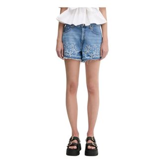 Ganni Broderie Anglaise Denim Shorts - Dames - Korte broeken - Blauw - Maat: W28 Denim