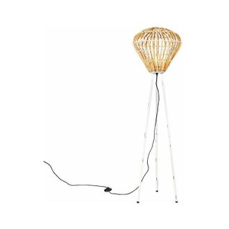 QAZQA Country Style Tripod Floor Lamp Bamboo with White - Canna Diamond