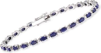 Ross-Simons Sapphire Bracelet With Diamond Accents in Sterling Silver