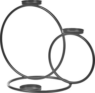 Beliani Portavelas De Metal Negro 33 Cm Anillo Centro De Mesa Minimalista Cakung