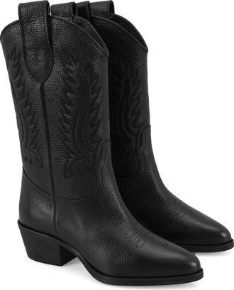 Desa Womens Leather Boots - 5cm Heel, Slip-On, Breathable | Black - 40
