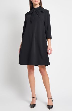 Ming Wang x Tanya Foster Stretch Deco Crepe Tie-Neck Tent Dress in Black at Nordstrom, Size Small