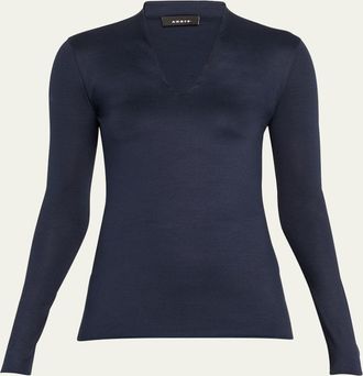 Akris V-Neck Silk Jersey Stretch T-Shirt