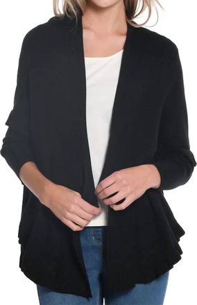 Multiples Ruffle Hem Sweater Cardigan In Black