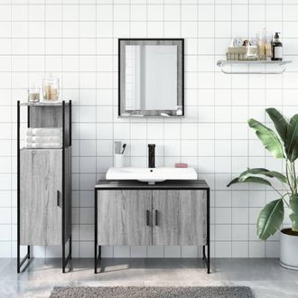 Berkfield Home Stylish 3 Piece Bathroom Cabinet Set Grey Sonoma Engineered Wood